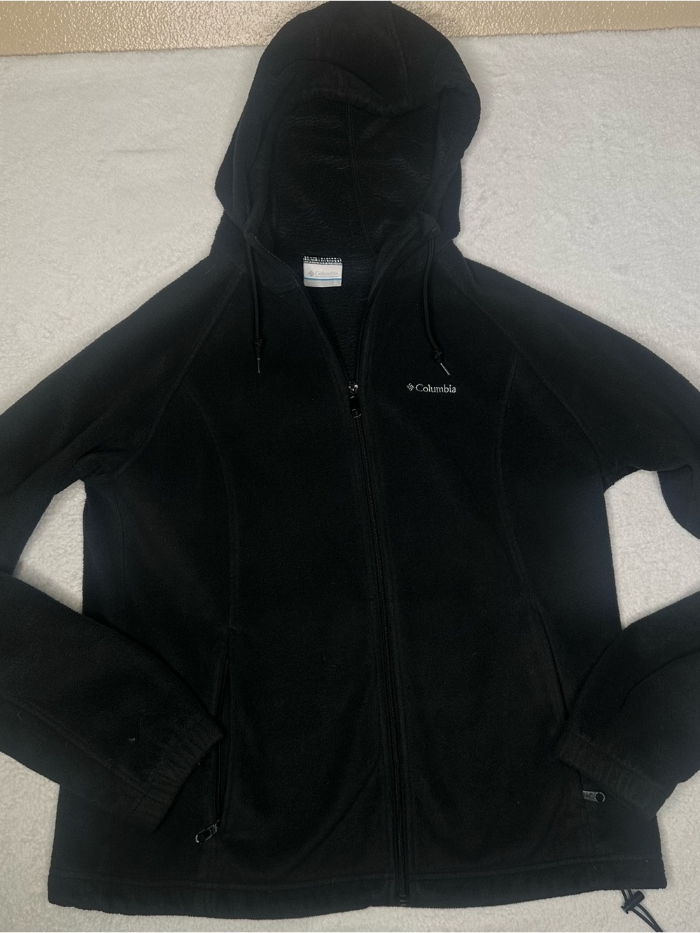Columbia Women’s XL Black Hooded Fleece Jacket Full Zip Outdoor Casual